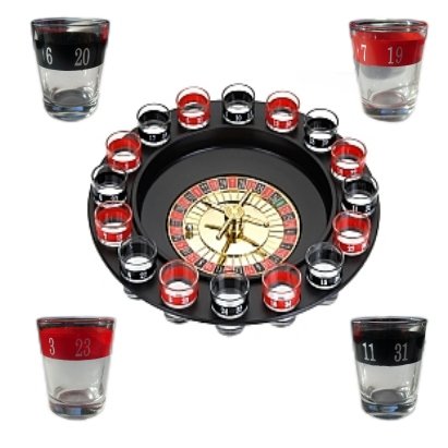 Roulette Partyspiel Trinkspiel mit 16 Gläsern Gesellschaftsspiel für Erwachsene 